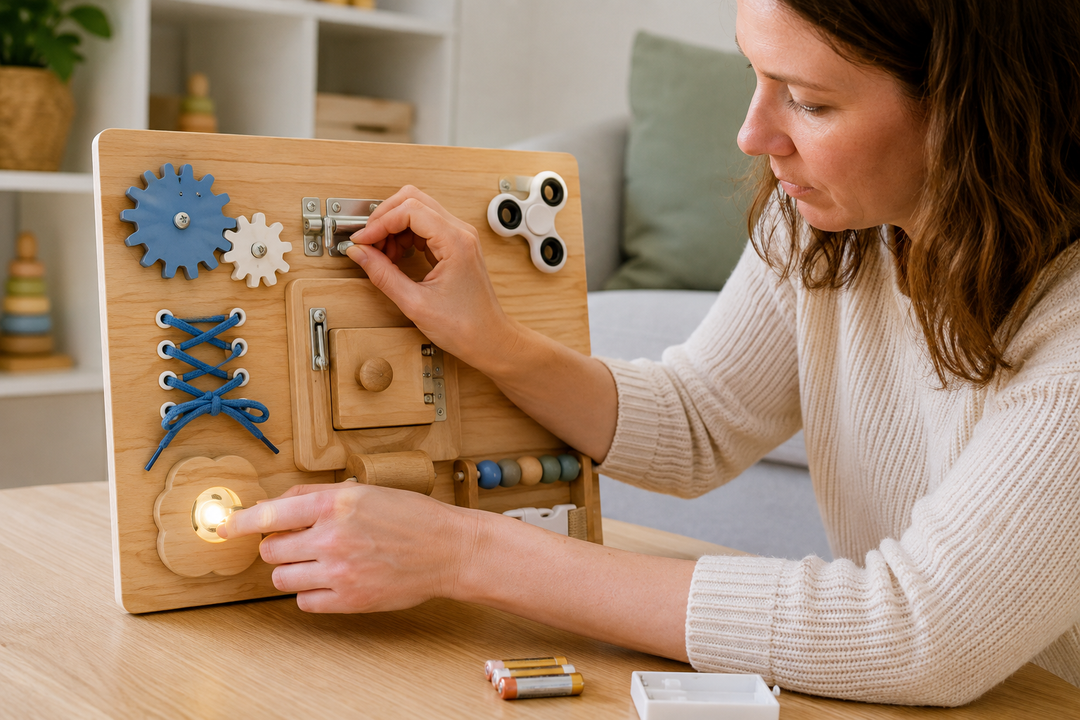 How to Teach Independent Play With a Busy Board Without Overhelping