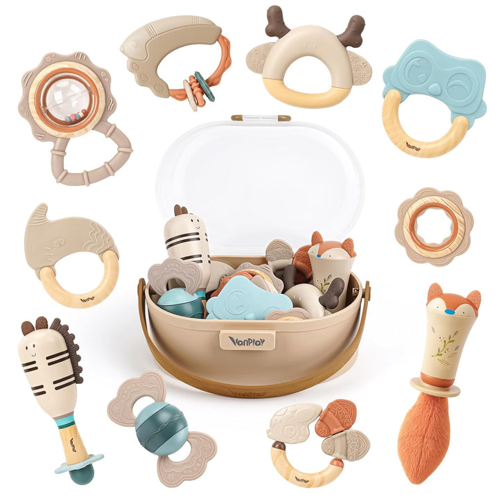 Baby Rattles & Teethers Set – Soft Sensory Toys for 0-6 Month Newborns