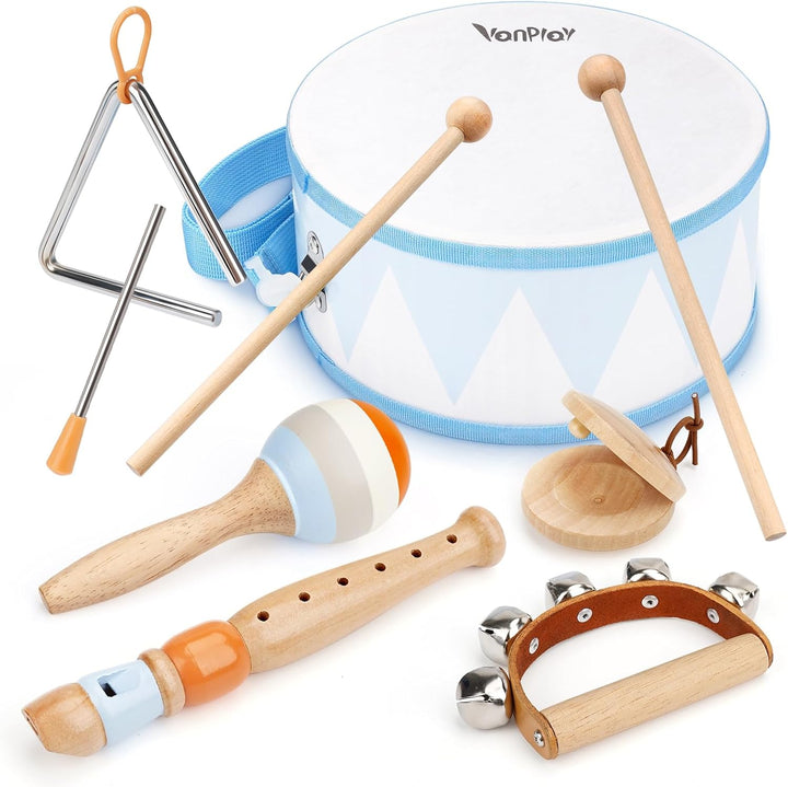 Toddlers Drum Set - 6-in-1 Wooden Montessori Musical Toys for 2-4 Year Olds