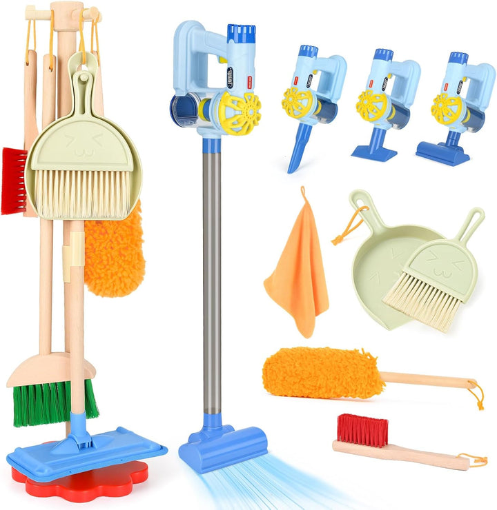 Wooden Kids Cleaning Set with Vacuum, 11 PCS Montessori Toys for Ages 3-6