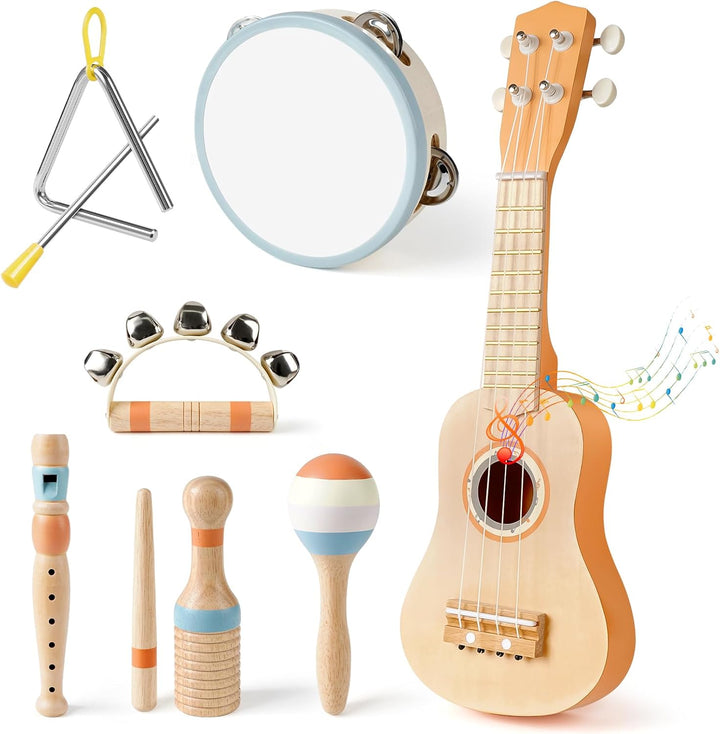 Toddlers 7-in-1 Musical Set – Ukulele & Percussion Toys for 2-5 Year Olds