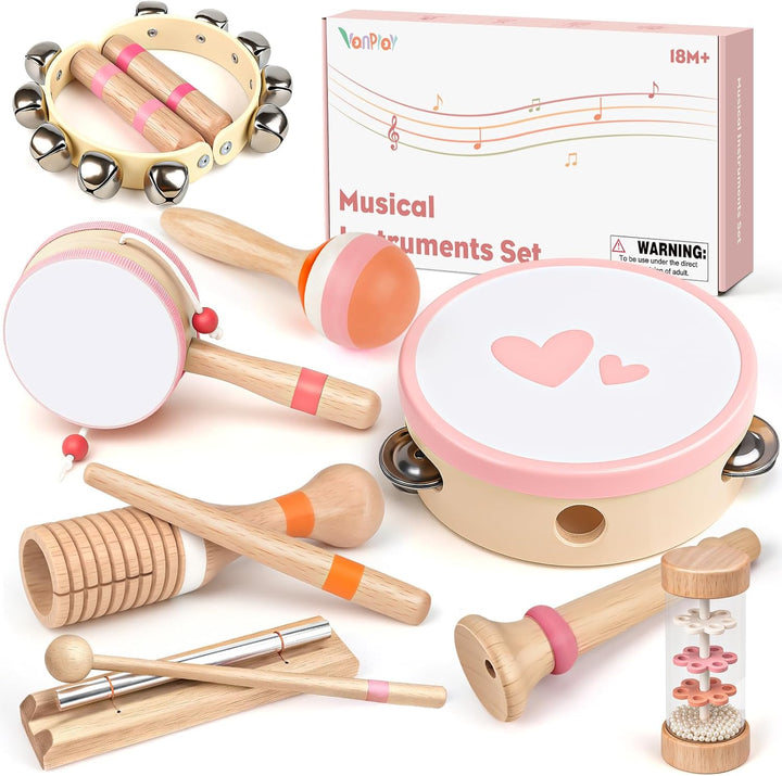 Wooden 8-in-1 Musical Toys for Toddlers, Montessori Instruments for 18+ Months Birthday Gift