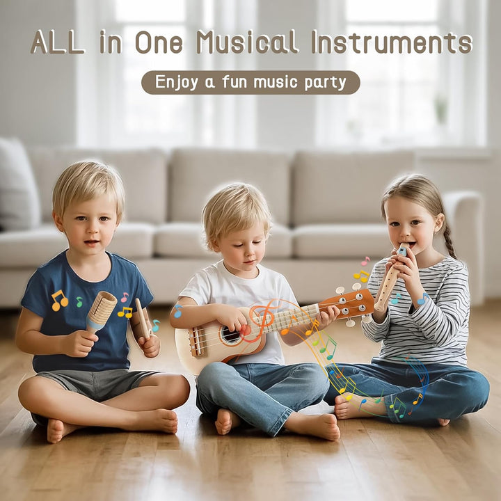 Toddlers 7-in-1 Musical Set – Ukulele & Percussion Toys for 2-5 Year Olds