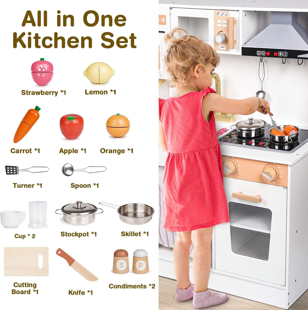 Wooden Play Kitchen Set for Kids Age 3+