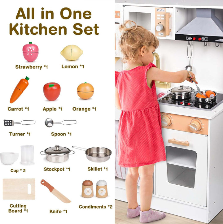 Wooden Play Kitchen Set for Kids Age 3+