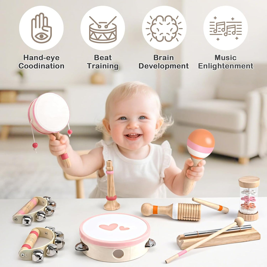 Wooden 8-in-1 Musical Toys for Toddlers, Montessori Instruments for 18+ Months Birthday Gift