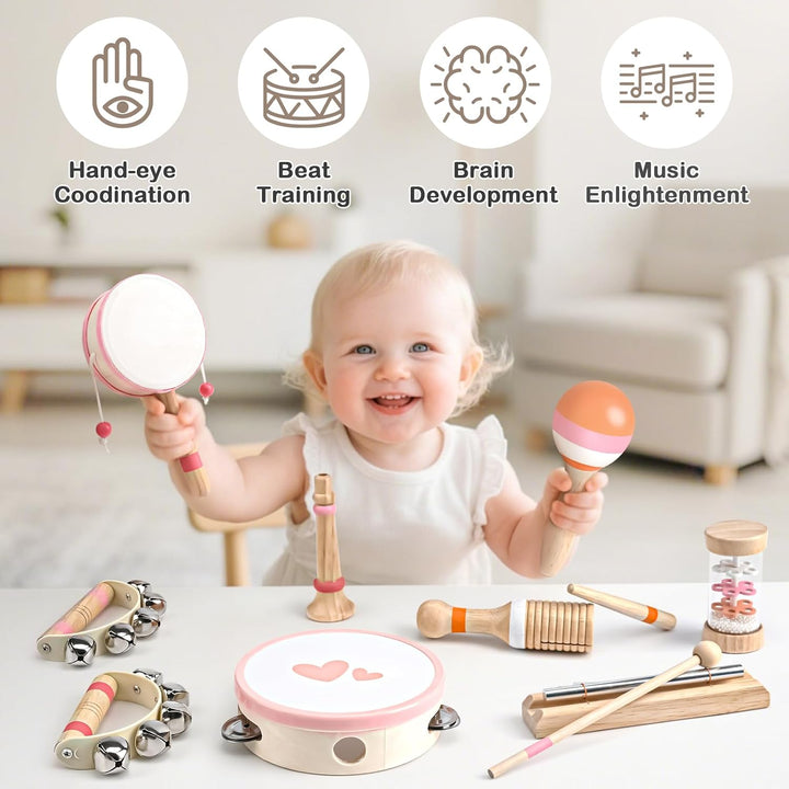 Wooden 8-in-1 Musical Toys for Toddlers, Montessori Instruments for 18+ Months Birthday Gift