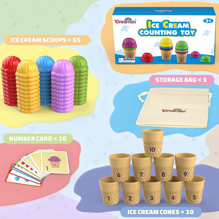 Ice Cream Sorting & Counting Toys – Montessori Math Learning Set for Toddlers