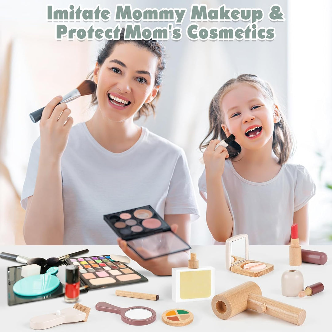 Wooden Montessori Makeup & Hair Salon Toy – Pretend Play for 2-5 Year Old Girls