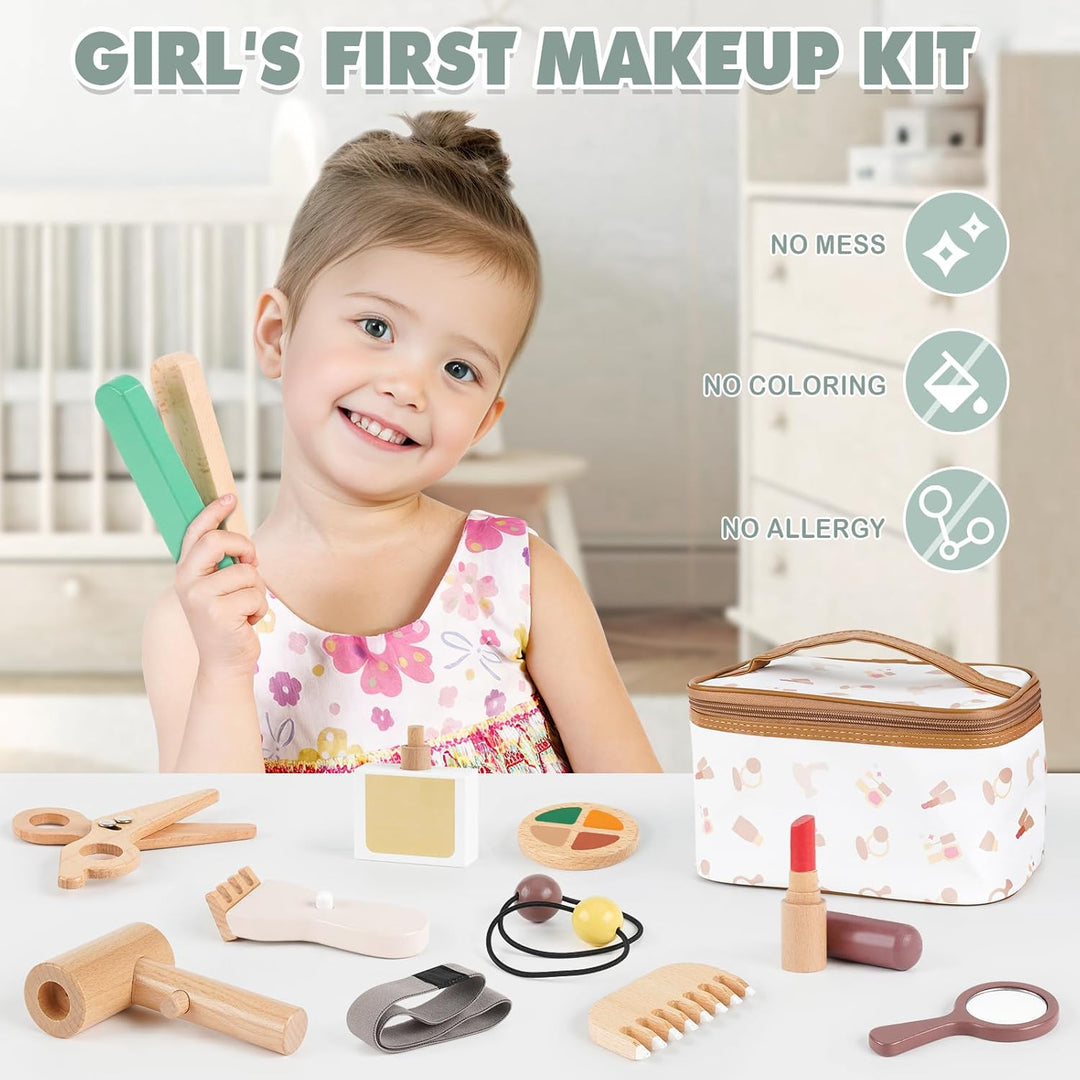 Wooden Montessori Makeup & Hair Salon Toy – Pretend Play for 2-5 Year Old Girls