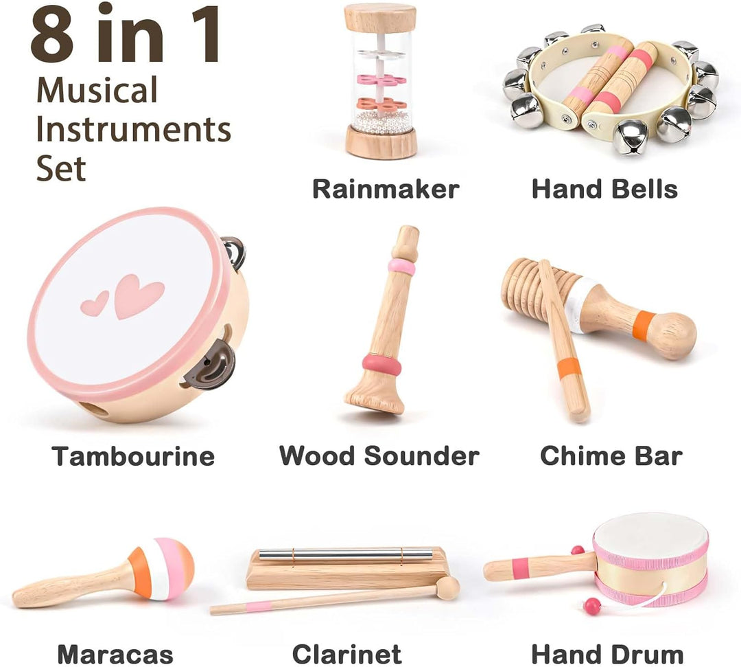 Wooden 8-in-1 Musical Toys for Toddlers, Montessori Instruments for 18+ Months Birthday Gift