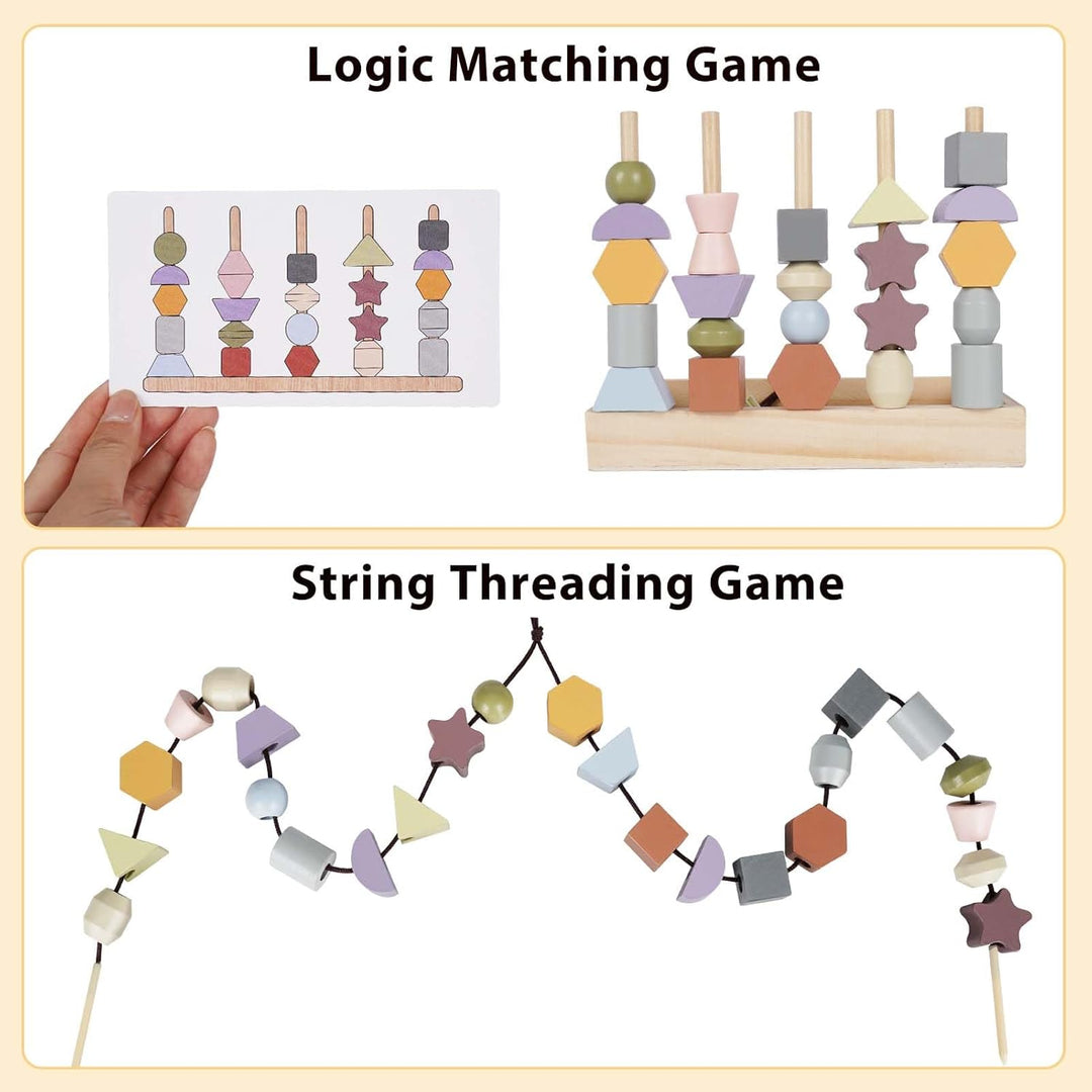 Wooden Montessori Lacing Beads & Stacking Blocks – Educational Toy for 3+ Year Olds
