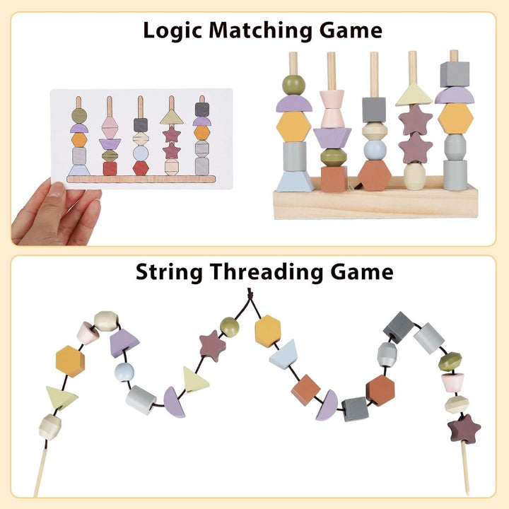Wooden Montessori Lacing Beads & Stacking Blocks – Educational Toy for 3+ Year Olds