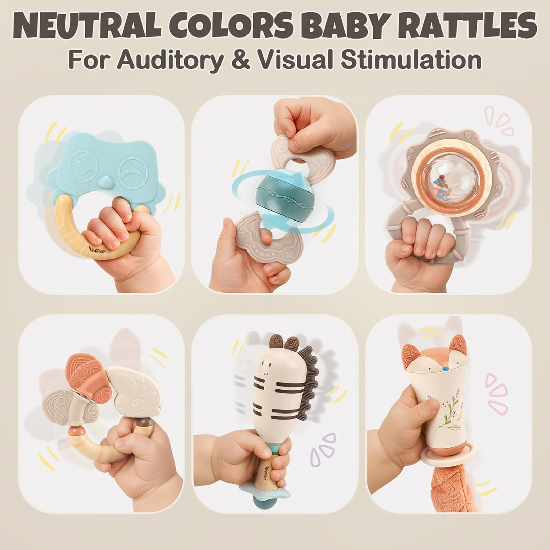 Baby Rattles & Teethers Set – Soft Sensory Toys for 0-6 Month Newborns