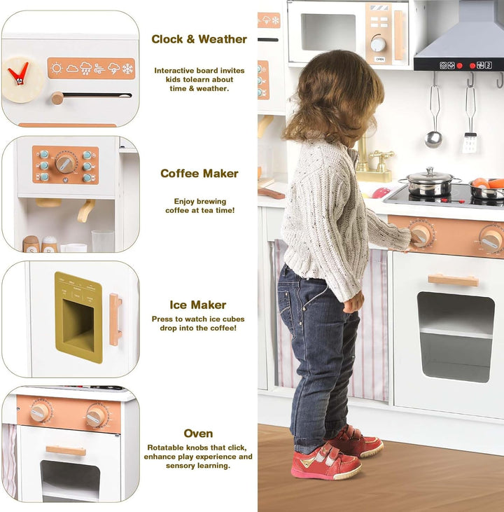 Wooden Play Kitchen Set for Kids Age 3+