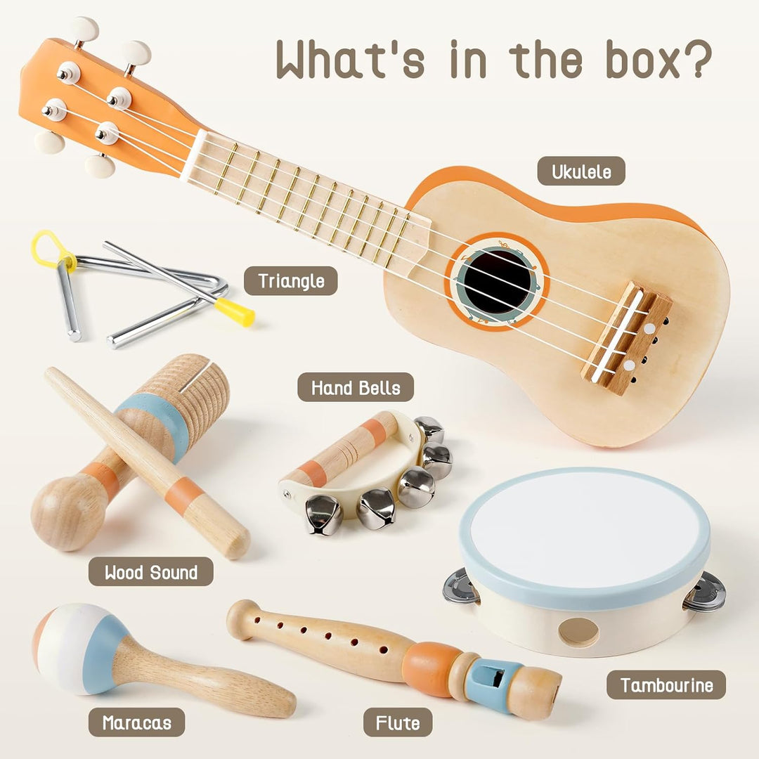 Toddlers 7-in-1 Musical Set – Ukulele & Percussion Toys for 2-5 Year Olds