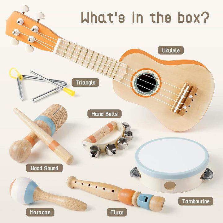 Toddlers 7-in-1 Musical Set – Ukulele & Percussion Toys for 2-5 Year Olds