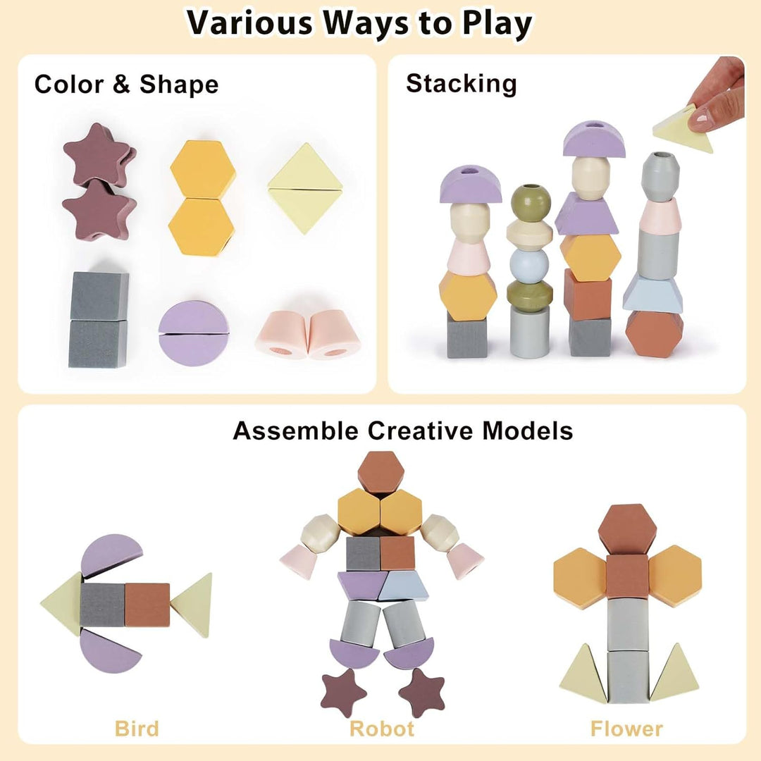 Wooden Montessori Lacing Beads & Stacking Blocks – Educational Toy for 3+ Year Olds