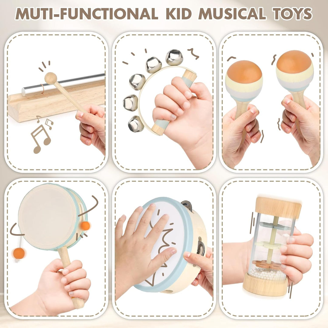 Wooden Montessori Musical Toys for Toddlers 1-3 – Baby Drum & Instrument