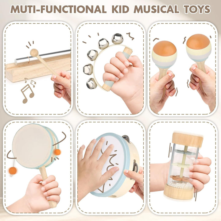 Wooden Montessori Musical Toys for Toddlers 1-3 – Baby Drum & Instrument