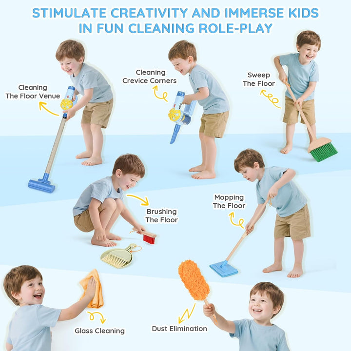 Wooden Kids Cleaning Set with Vacuum, 11 PCS Montessori Toys for Ages 3-6