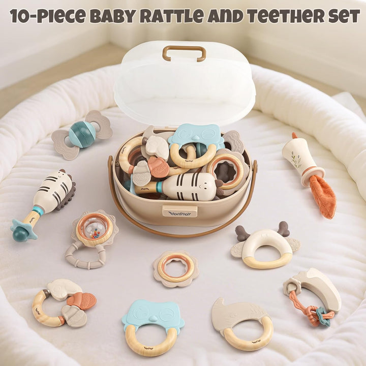 Baby Rattles & Teethers Set – Soft Sensory Toys for 0-6 Month Newborns