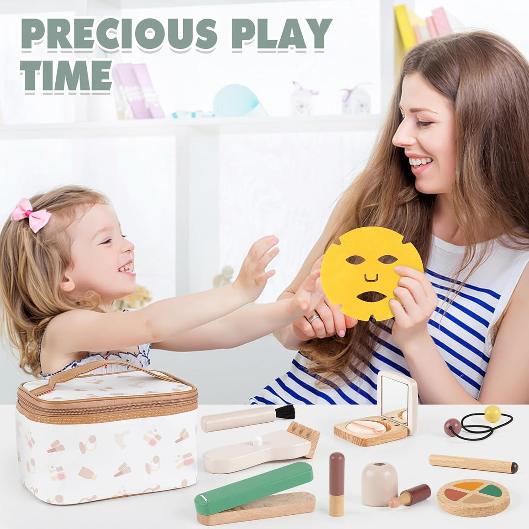 Wooden Montessori Makeup & Hair Salon Toy – Pretend Play for 2-5 Year Old Girls