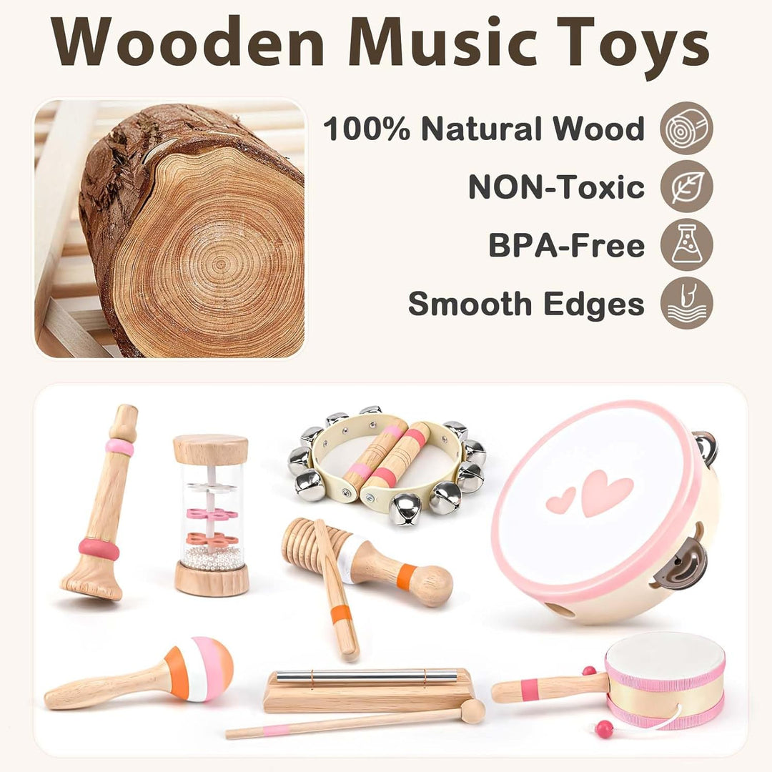 Wooden 8-in-1 Musical Toys for Toddlers, Montessori Instruments for 18+ Months Birthday Gift