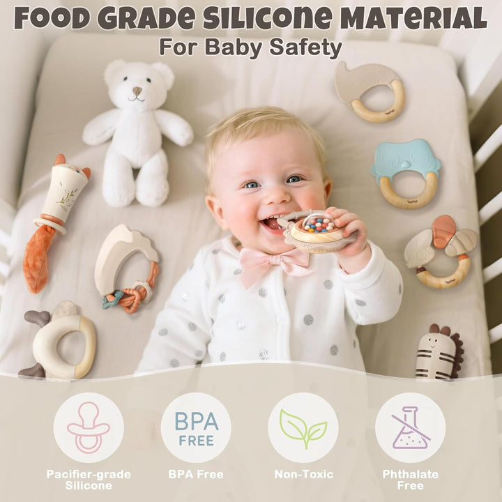Baby Rattles & Teethers Set – Soft Sensory Toys for 0-6 Month Newborns