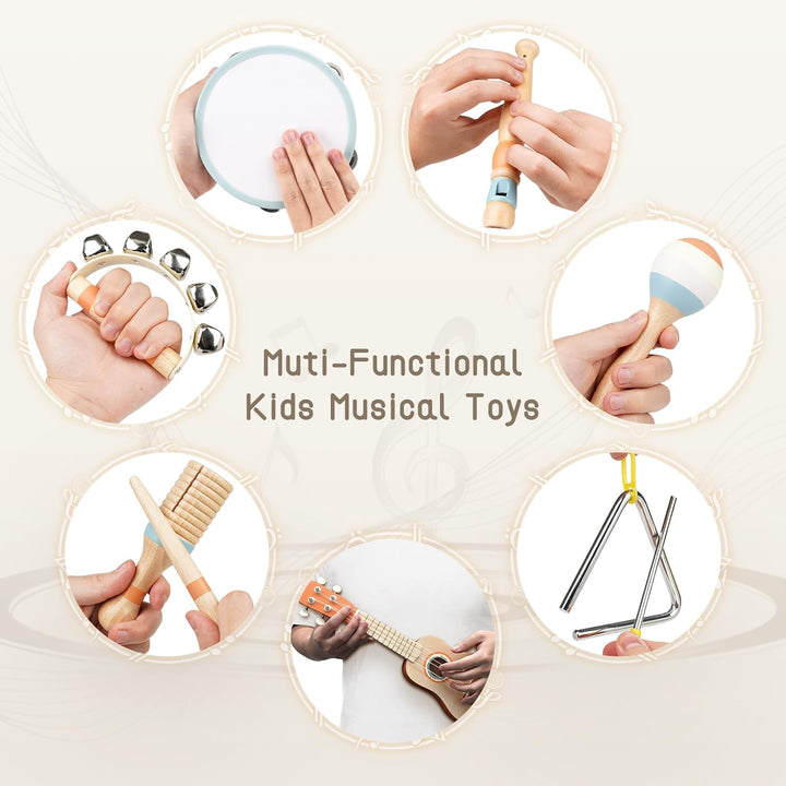 Toddlers 7-in-1 Musical Set – Ukulele & Percussion Toys for 2-5 Year Olds