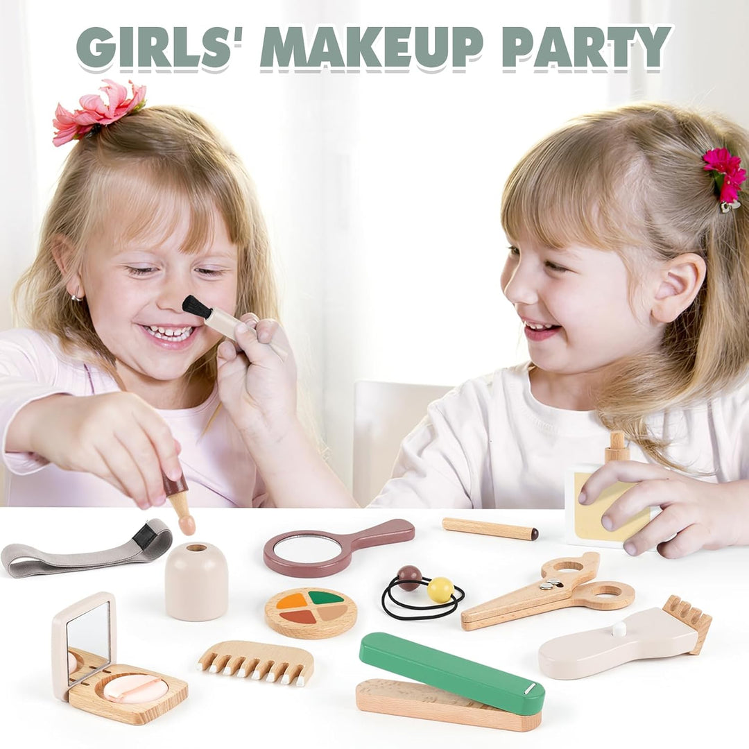 Wooden Montessori Makeup & Hair Salon Toy – Pretend Play for 2-5 Year Old Girls