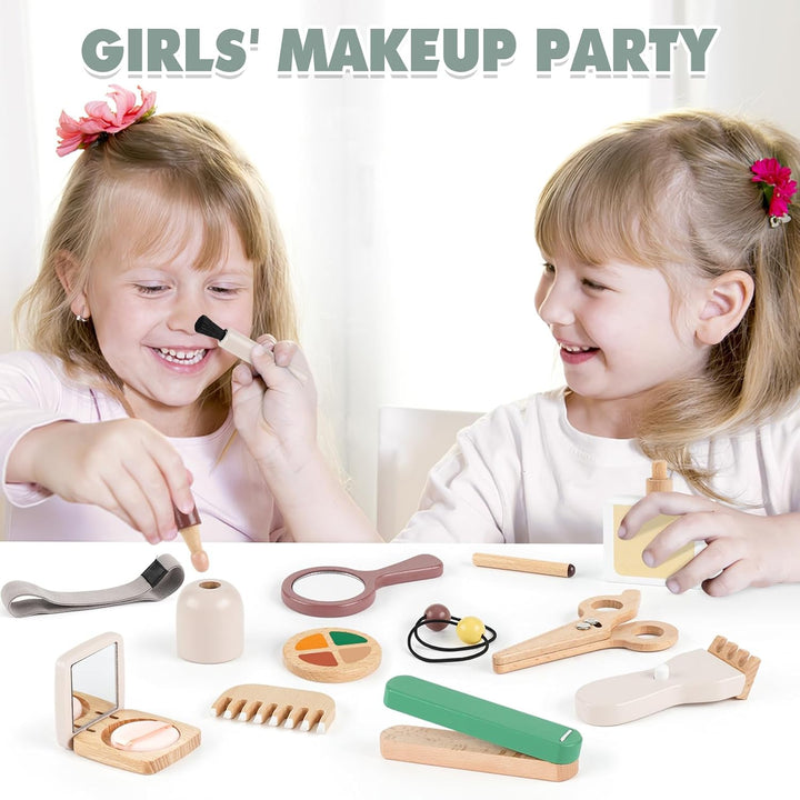 Wooden Montessori Makeup & Hair Salon Toy – Pretend Play for 2-5 Year Old Girls