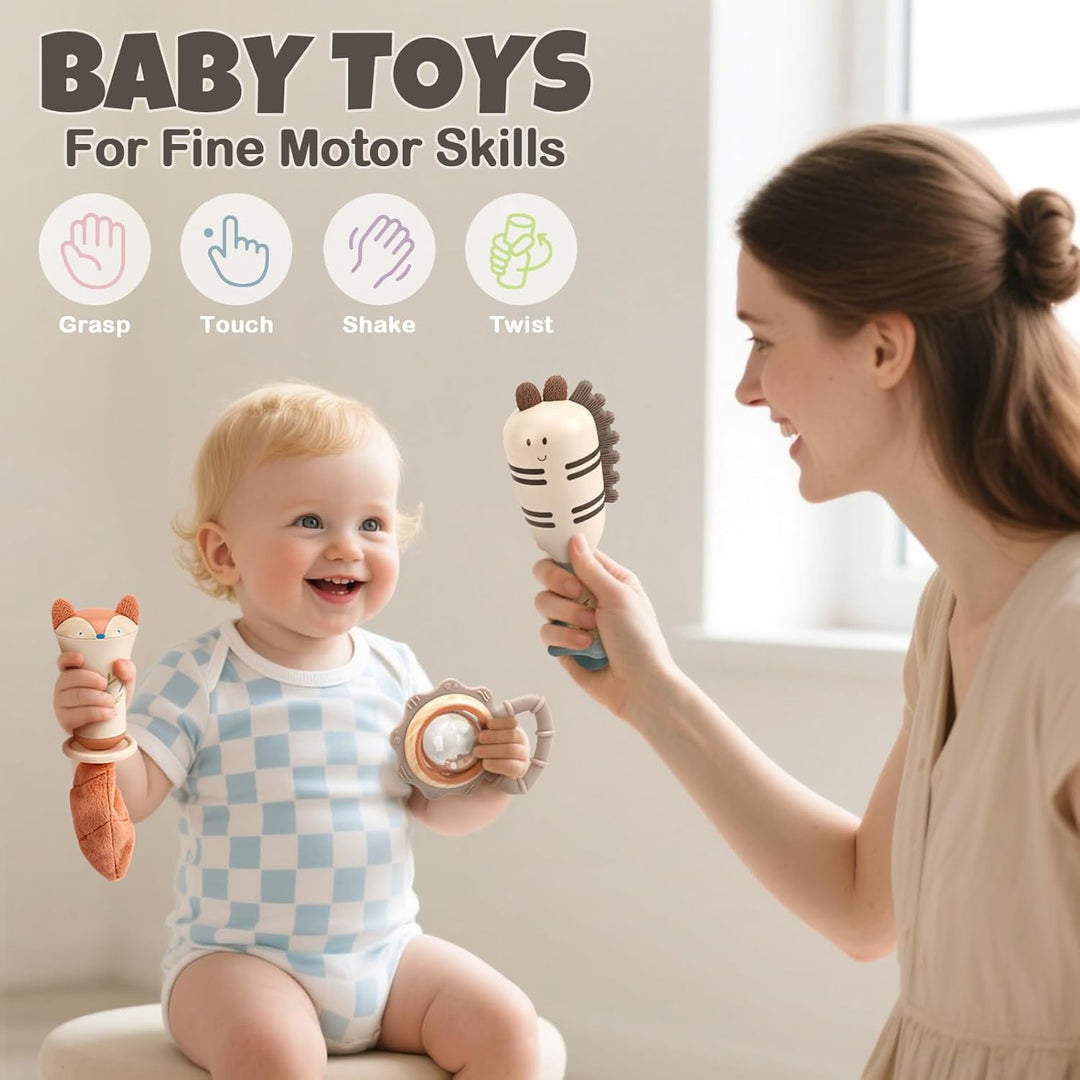 Baby Rattles & Teethers Set – Soft Sensory Toys for 0-6 Month Newborns
