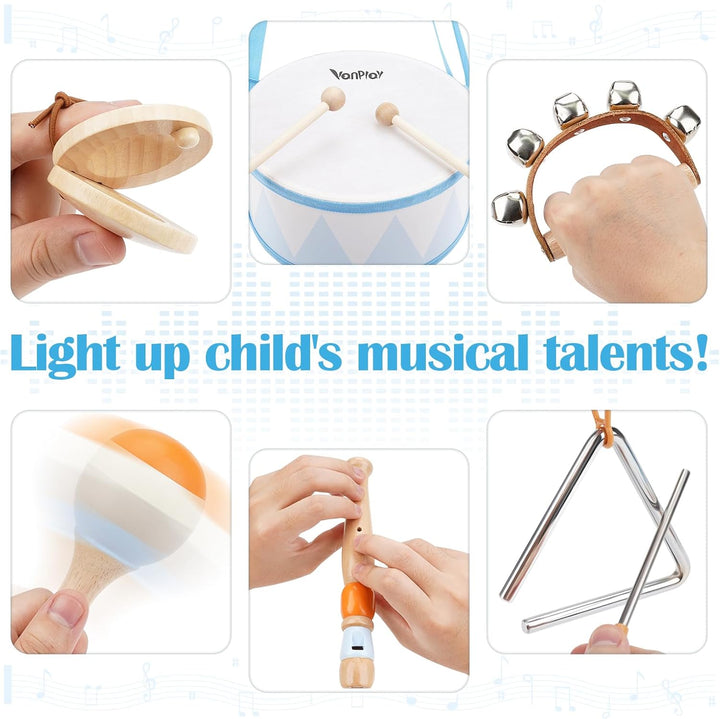 Toddlers Drum Set - 6-in-1 Wooden Montessori Musical Toys for 2-4 Year Olds