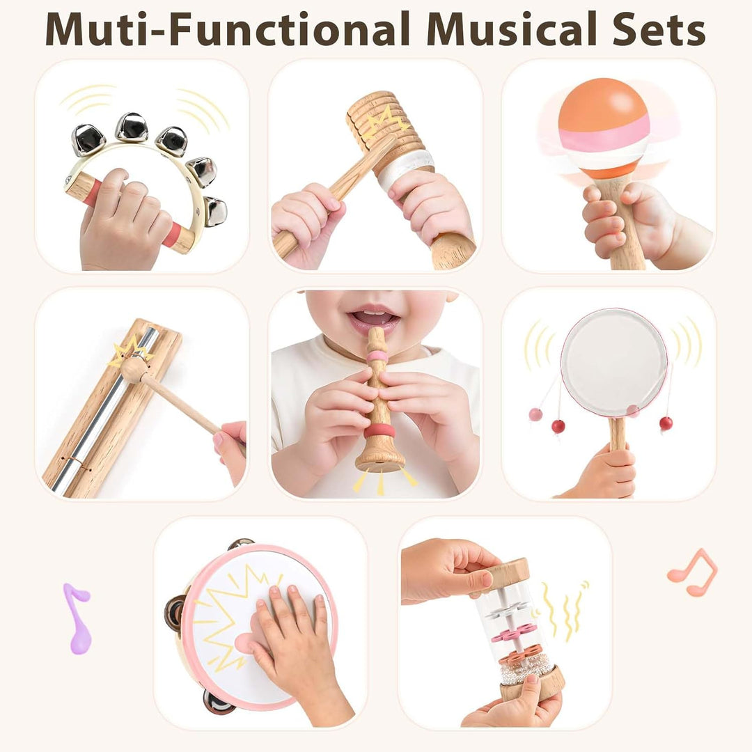 Wooden 8-in-1 Musical Toys for Toddlers, Montessori Instruments for 18+ Months Birthday Gift