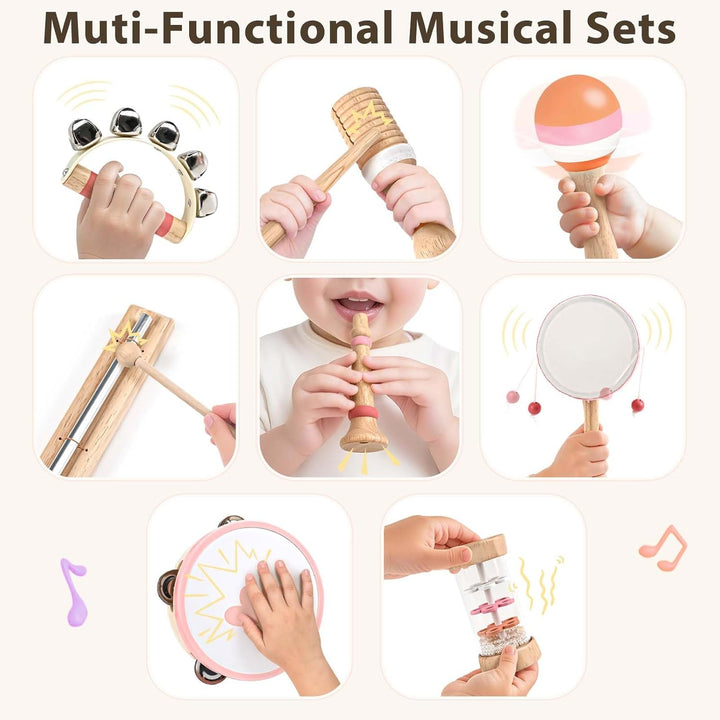 Wooden 8-in-1 Musical Toys for Toddlers, Montessori Instruments for 18+ Months Birthday Gift