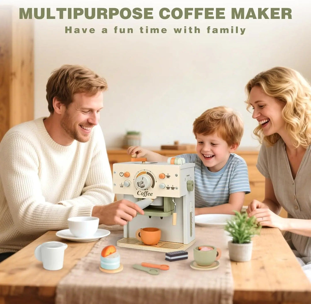 Wooden Toy Coffee Maker Playset for Kids 