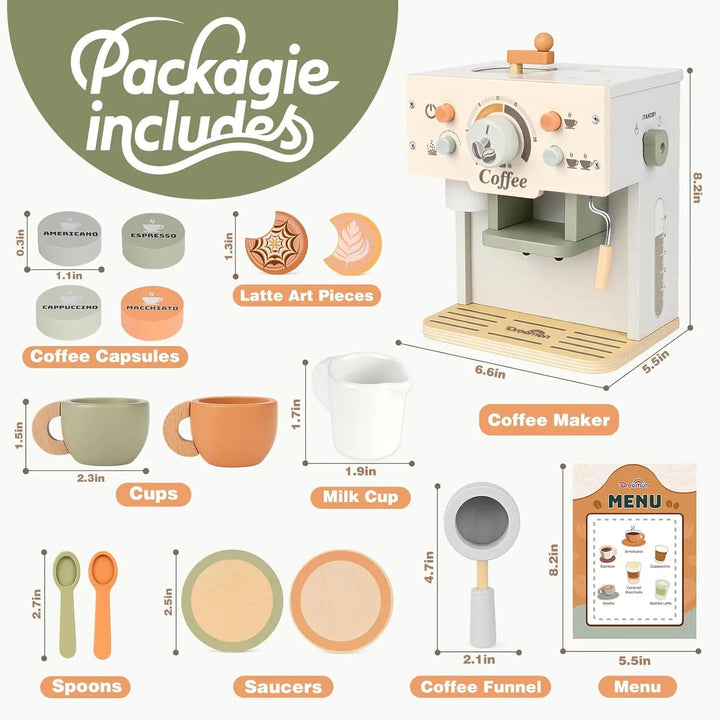 Wooden Toy Coffee Maker Playset for Kids 
