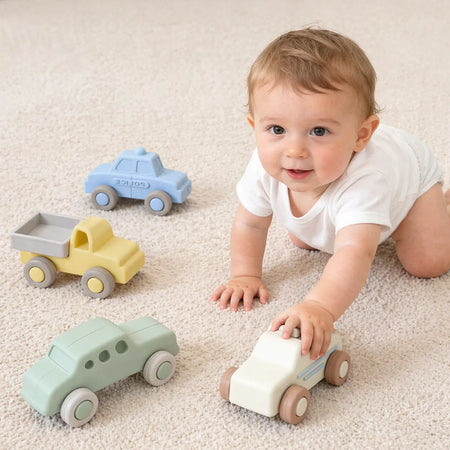 Silicone Baby Car Toys with Storage Box for Babies 6 M+ 