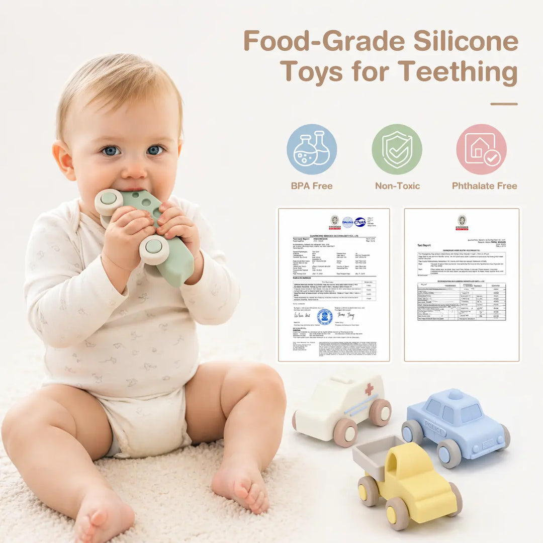 Silicone Baby Car Toys with Storage Box for Babies 6 M+ 