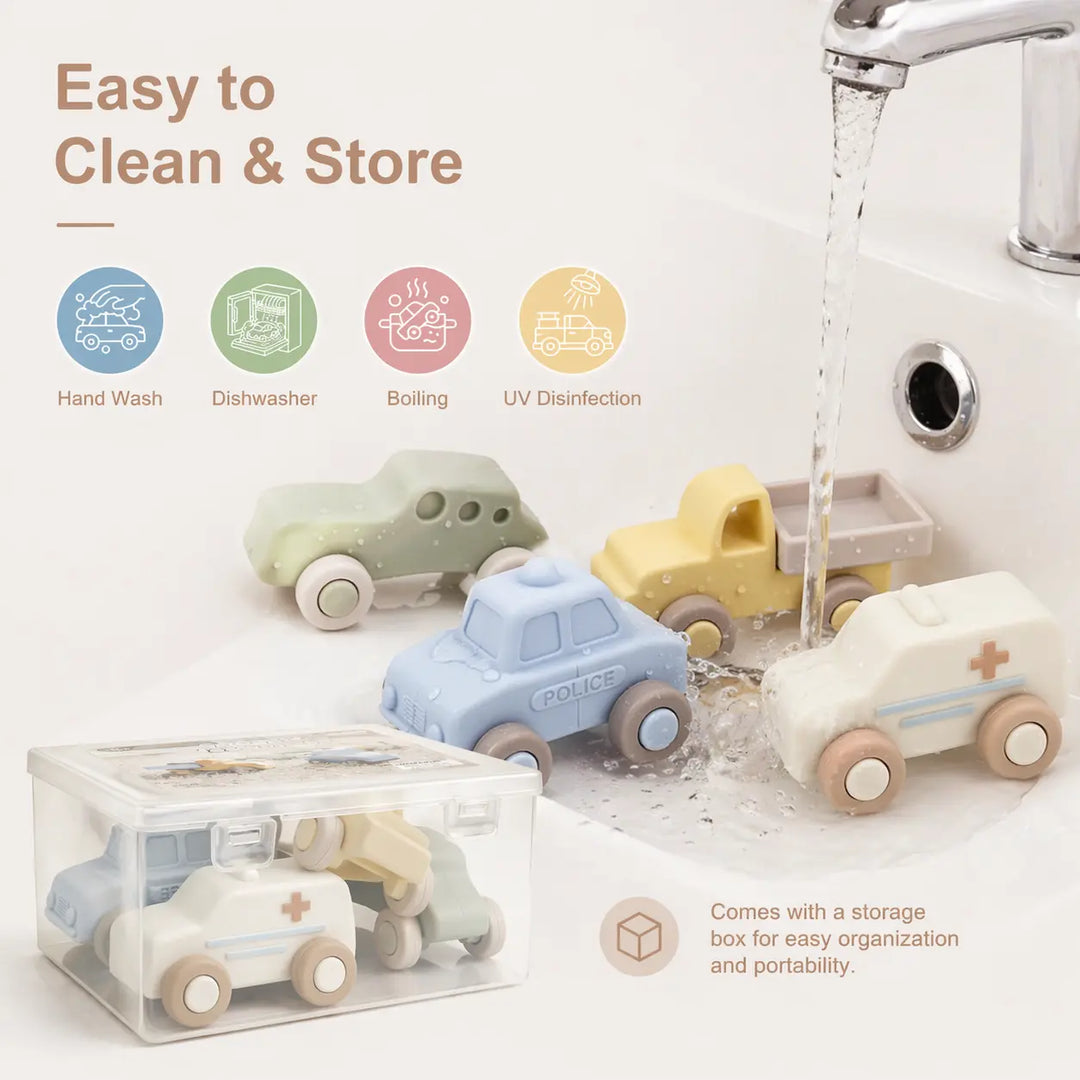 Silicone Baby Car Toys with Storage Box for Babies 6 M+ 