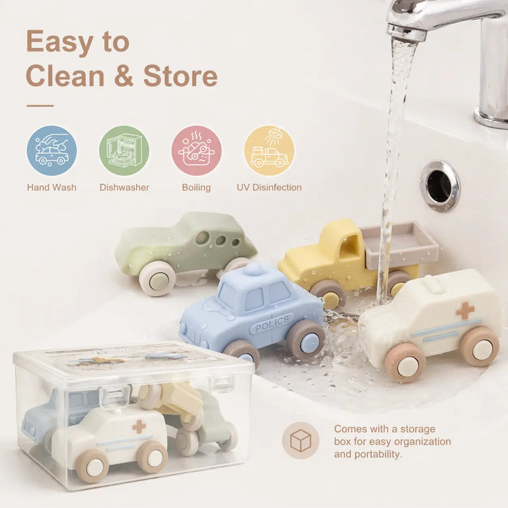 Silicone Baby Car Toys with Storage Box for Babies 6 M+ 