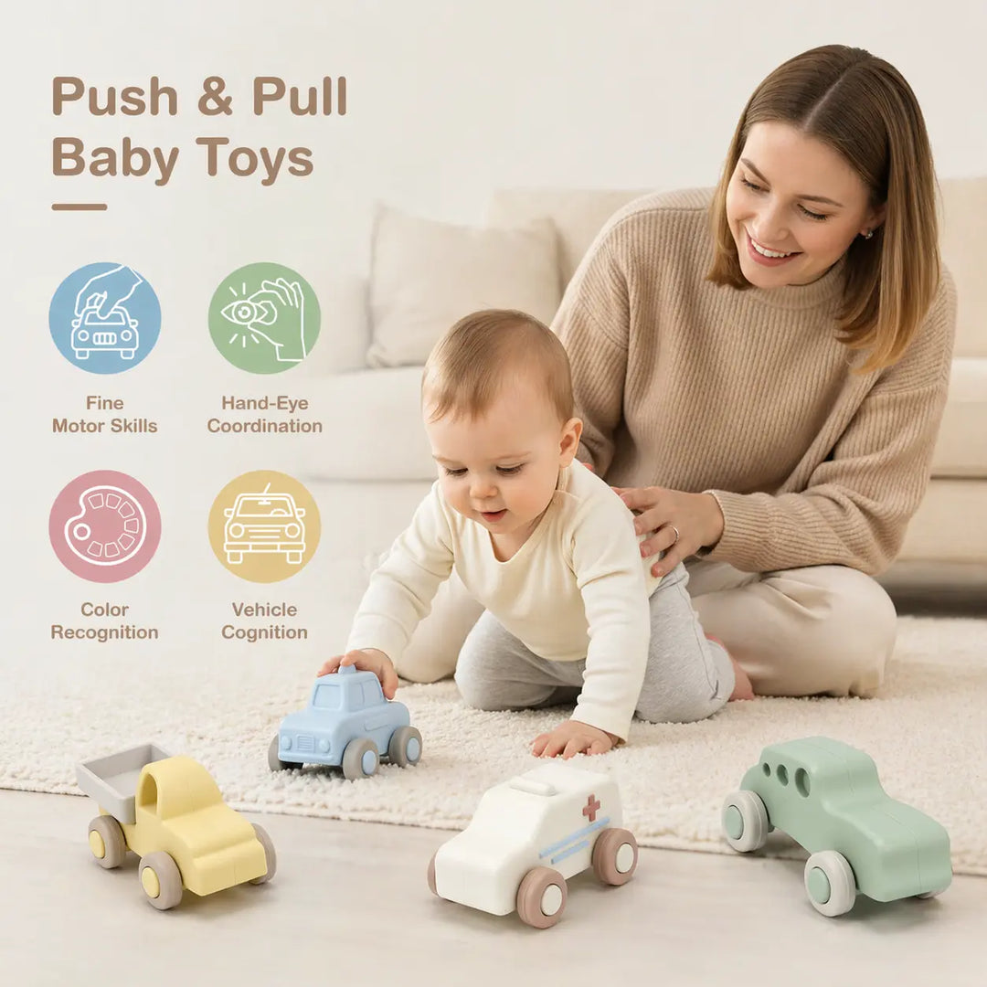 Silicone Baby Car Toys with Storage Box for Babies 6 M+ 