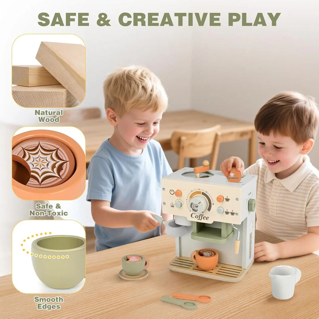 Wooden Toy Coffee Maker Playset for Kids 
