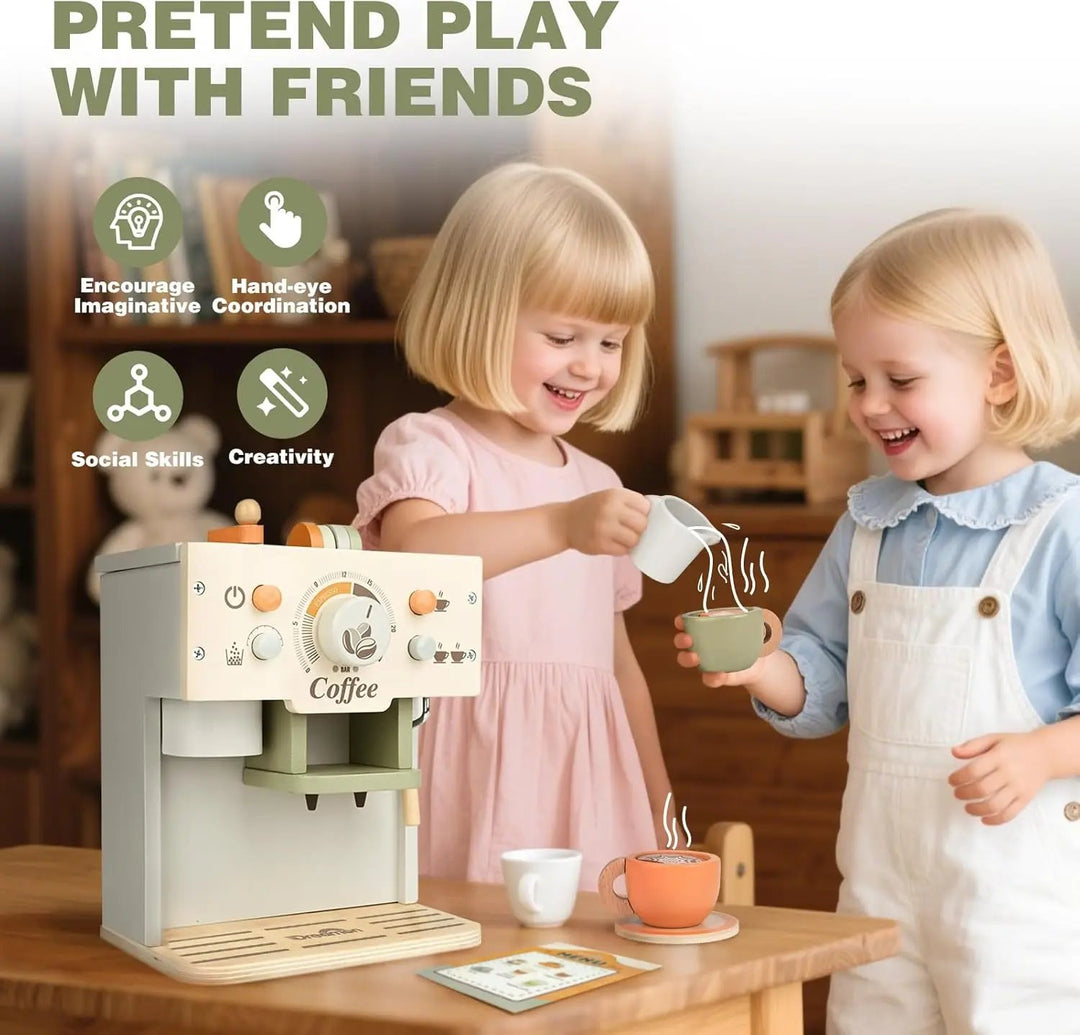 Wooden Toy Coffee Maker Playset for Kids 