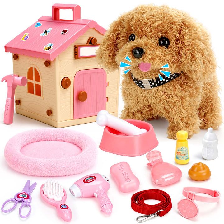 18-Piece Walking Robot Puppy Toy with Dog House &amp; Leash