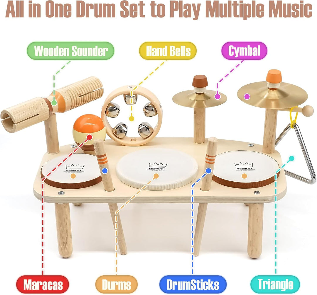 11-in-1 Wooden Kids Drum & Musical Activity Table – Montessori Music Toys