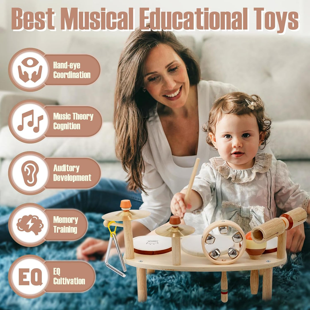 11-in-1 Wooden Kids Drum & Musical Activity Table – Montessori Music Toys