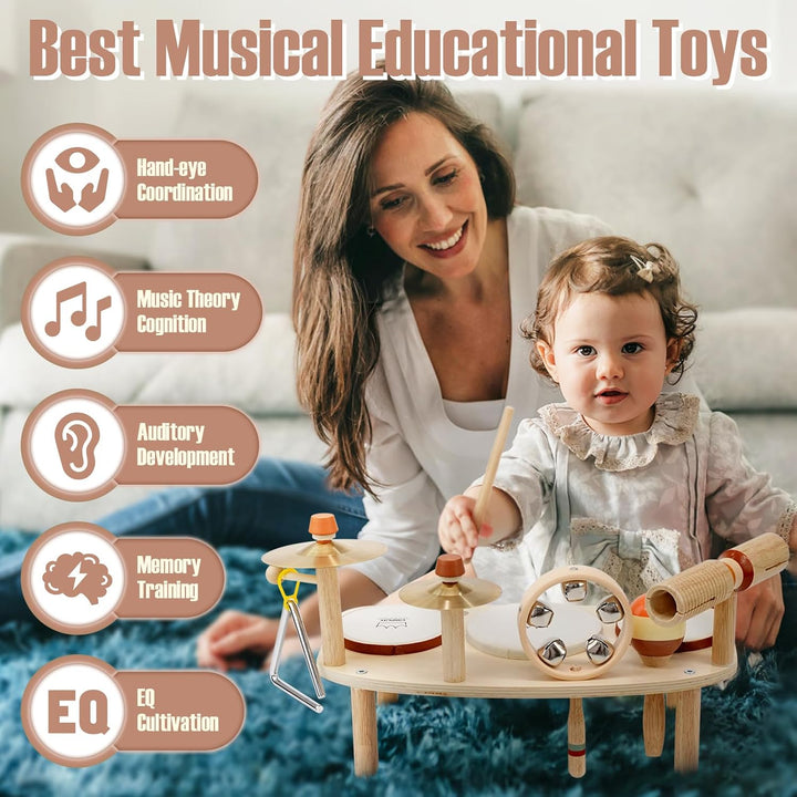 11-in-1 Wooden Kids Drum & Musical Activity Table – Montessori Music Toys