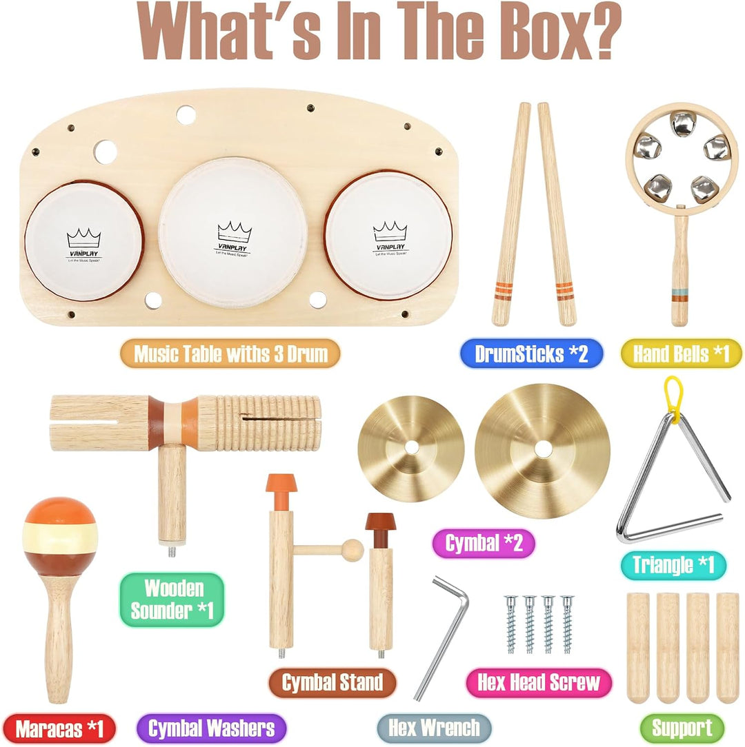 11-in-1 Wooden Kids Drum & Musical Activity Table – Montessori Music Toys